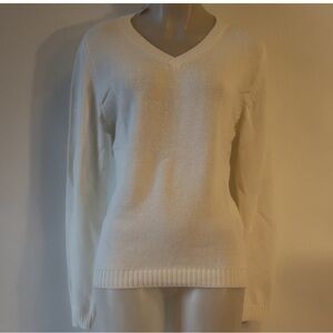 NWT Womens Twenty5A | Italy White Oversized V-Neck Cotton Blend Sweater XS/S *